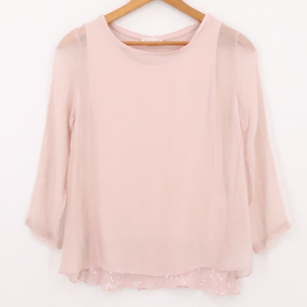 Dolce Ragazza Pink‎ Silk Chiffon Sheer Blouse Top Sequin Romantic Italy Size S